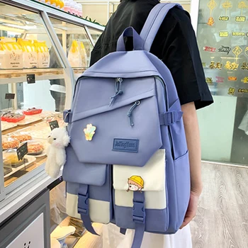 Рюкзак контрастных цветов из 5 предметов с пеналом, повседневная сумка с защитой от царапин, мультяшный рюкзак, водонепроницаемый для путешествий, работы
