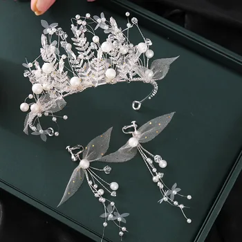 Свадебный головной убор, серебряные шелковые серьги в виде короны со стразами, детская повязка в виде короны на день рождения