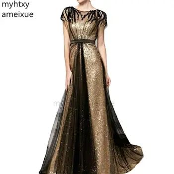 Сексуальное длинное вечернее платье с блестками, широкие рукава, Тюлевое платье для выпускного вечера, Элегантные вечерние платья в стиле Ампир, Женское вечернее платье Robe De Soiree