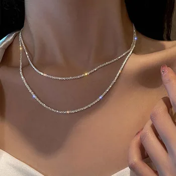Серебряное сверкающее ожерелье для женщин, модное колье с цепочкой на ключицу, ювелирные аксессуары для девочек на Корейской свадьбе