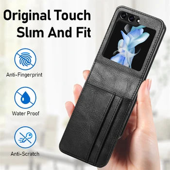 Слот для Визитных Карточек Funda Case для Samsung Galaxy Z Flip 5 4 5G Flip5 Flip4 Flip3 Flip 3 2 Flip2 Zflip5 Кожаный Защитный Чехол