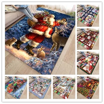 Теплый Рождественский ковер, украшающий дом, дверной коврик, нескользящие коврики для гостиной с 3D-принтом Санта-Клауса, прикроватные коврики для спальни