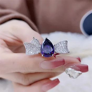 Ювелирные изделия с бриллиантами, бант, грушевидное кольцо с цирконием, модное кольцо на указательный палец, новые ювелирные изделия для женщин