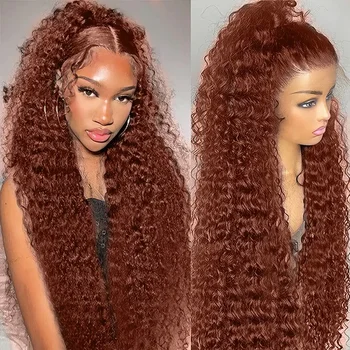13x4 Красновато-коричневый парик с глубокой волной спереди, 13x6 360 Full HD Парики из человеческих волос на кружеве для женщин, глубокие вьющиеся парики из человеческих волос