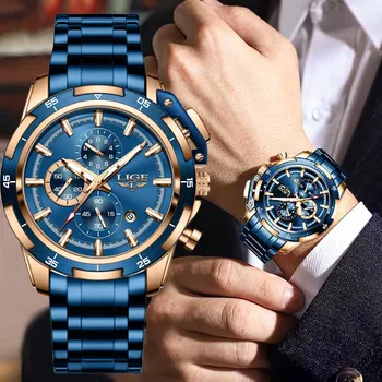 2023 Новые Роскошные мужские наручные часы LIGE, кварцевые Водонепроницаемые часы из нержавеющей стали, большие часы Relogio Masculino для мужчин