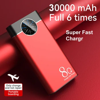 30000 мАч Power Bank Super Fast Chargr PowerBank Портативное зарядное устройство с цифровым дисплеем Внешний аккумулятор для iPhone Xiaomi Samsung