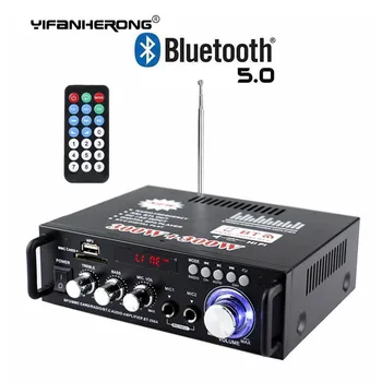 300Wx300W Bluetooth-Совместимый Приемник Стереоусилителя 5.0, Двухканальный Усилитель Мощности с Микрофонным Входом USB FM-Радио + Пульт Дистанционного управления
