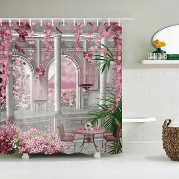 3D Роскошная Арочная дверь в европейском стиле с цветочным принтом, занавеска для душа, водонепроницаемые занавески для ванной из полиэстера