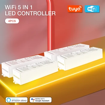 4 ШТ. Контроллер светодиодной ленты Gledopto WiFi 5 в 1 Работает с приложением Tuya Smart Life App/ RF Remote/ Голосовое управление Alexa Не требует концентратора