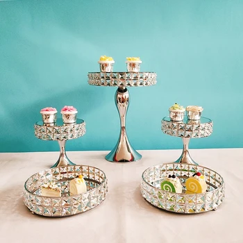 5 шт./лот золотого цвета кристалл серебро квадратное зеркало Подставка для кексов Десерт Свадьба День Рождения подставка для торта набор Party Des