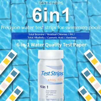 50 шт/бутылка, 6 В 1, многоцелевые тест-полоски для определения РН хлора, бумага для тестирования воды в СПА-бассейне