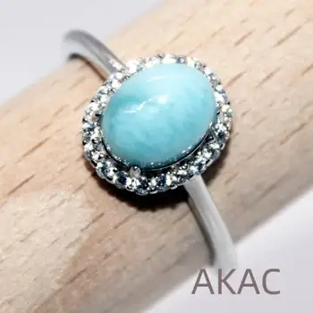 AKAC, серебро 925 пробы, натуральное регулируемое кольцо larimar, Приблизительно 6 * 8 мм, отправка случайным образом оптом