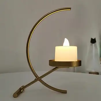 Candle Holder Retro Romantic Wrought Iron Semicircle Moon Candlestick Dining Table Ornament подсвечники для свечей