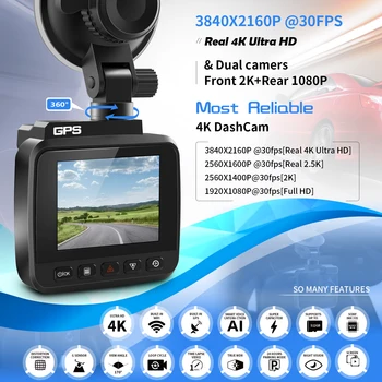 V53 4K Dash Cam Встроенный WiFi GPS Видеорегистратор для приборной панели автомобиля 3840*2160P 30FPS HD 2,0 