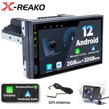 X-REAKO 2G 32G Android 12 Автомобильный Радиоприемник Мультимедийный Видеоплеер Авторадио 1Din 7-Дюймовый CarPlay Стерео GPS Навигационный Плеер Головное Устройство
