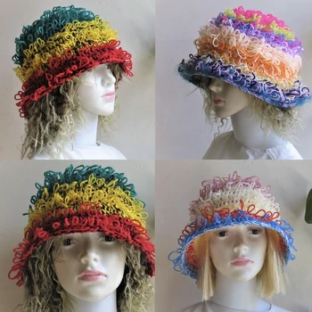 Y2K Радужная шляпа, забавная красочная вязаная шапочка, женская панама