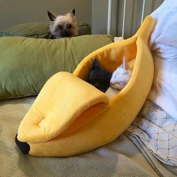 Банановое кошачье гнездо для домашних собак, теплая банановая разделенная кошачья кровать