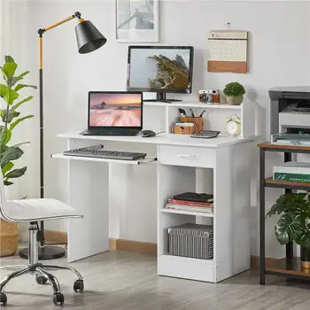 Бесплатная ДоставкаSmile Mart деревянный компьютерный стол для домашнего офиса с выдвижными ящиками и подставкой для клавиатуры, белый