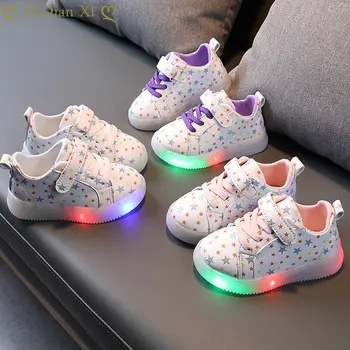 Детские кроссовки со светодиодной подсветкой, милая модная дышащая детская обувь для девочек и мальчиков, легкие кроссовки, светящиеся повседневные кроссовки для настила