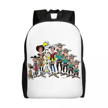 Дорожный рюкзак с персонажами Лаки Люка, мужская и женская школьная компьютерная сумка для книг, сумки для студентов колледжа с мультяшными комиксами