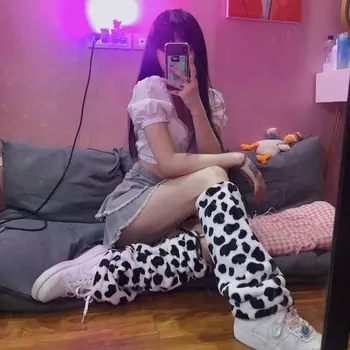 Женские носки Harajuku Cow Mid tube, осенне-зимние гетры, японские носки JK Girls Lolita, утепляющие носки, чехлы для ног