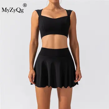 Женский комплект из двух частей MyZyQg, быстросохнущий жилет, юбки, одежда для занятий спортом, танцами, фитнесом, теннисом, костюм из 2 предметов