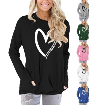 Женский свитер в полоску с принтом Love на груди, женский свитер с длинными рукавами и круглым вырезом