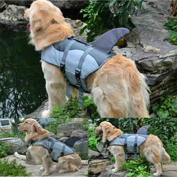 Жилет для купания собак, спасательный жилет для собак со светоотражающей полосой, спасательный жилет для собак с акулами, спасательные костюмы для собак, костюмы для плавания, катания на лодках