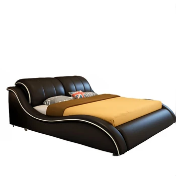 Каркас кровати из натуральной кожи с прямоугольной обивкой, двуспальные кровати Camas, дизайнерская спальня на 2 персоны (размер, цвет можно настроить