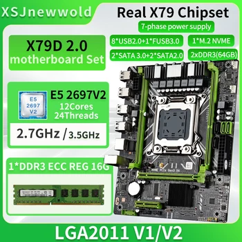 Комплект материнской платы X79D2.0 с процессором E5 2697V2 и памятью DDR3 REG 1 *16G = 16 ГБ Двухканальный LGA2011 NVME M.2 SATA3.0 Xeon Kit