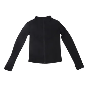 Куртка для бега на молнии, куртка из черного полиэстера, дышащий дизайн с отверстиями для большого пальца, эластичный и легкий для спортзала