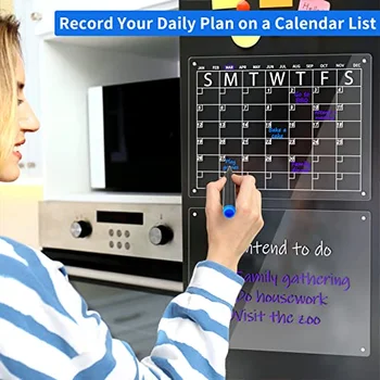 Магнитная доска для сухого стирания для холодильника, Акриловый прозрачный календарь для холодильника, доска для заметок с 4 цветными маркерами, ластик многоразового использования