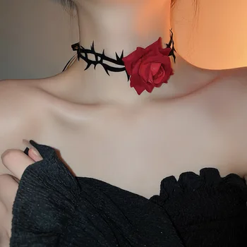 Многослойное ожерелье-чокер с розами на Хэллоуин для женщин, преувеличенные креативные украшения для вечеринок