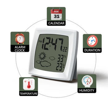 Многофункциональный термометр-гигрометр ЖК-дисплей с подсветкой, электронные часы, вечный календарь, метеостанция, прогнозы погоды