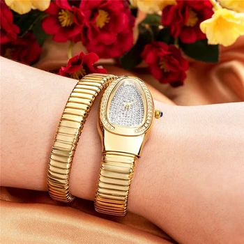 Модные часы-браслет бренда Miss Fox для женщин, женские роскошные кварцевые наручные часы в форме змеи, водонепроницаемые часы 2023 Reloj Mujer