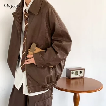 Мужская винтажная простая свободная универсальная куртка из искусственной кожи харадзюку в японском стиле, модные мужские пальто, Новинка осени