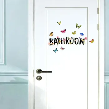 Наклейка на дверь ванной комнаты, Виниловые слова, надписи, буквы, бабочка, цветок, домашняя вывеска для декора двери
