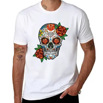 Новая футболка Sugar Skull Dia de los Muertos, футболки для тяжеловесов, футболки с рисунком, футболки для мужчин, футболки