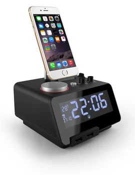 Новинка 2021 года, беспроводной динамик BT с FM-радио, будильником и USB-портами для зарядки iPhone iPad iPod