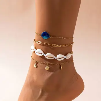 Ножные браслеты из ракушек PuRui Bohemia, металлическая цепочка золотого цвета, Геометрические Очаровательные браслеты на лодыжке для женщин, модные украшения на ногу