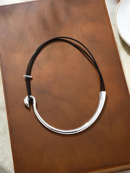 Ожерелье LONDANY, Аска, черная веревка из овчины, серебряный воротник, женское ожерелье, нишевая высококачественная цепочка на ключицу, новая модель