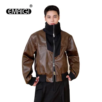 Осенне-зимняя короткая куртка с воротником-стойкой, Мужская Женская Корейская уличная мода, Свободная Повседневная Винтажная кожаная куртка-бомбер, пальто
