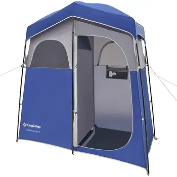 Палатки для душа Портативное Кемпинговое укрытие для уединения с полом, Уличная палатка для переодевания, 2 комнаты синего цвета