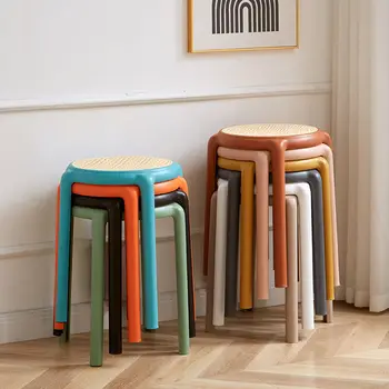 Пластиковый табурет утолщенный бытовой стул, который можно складывать в штабель net celebrity современный креативный минималистичный стул из ротанга в скандинавском стиле
