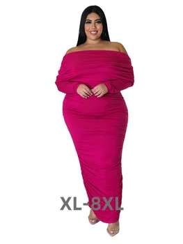 Платья больших Размеров для Женщин С Открытыми Плечами И Длинным Рукавом, Сексуальное Элегантное Драпированное Модное Платье Макси, Осеннее Платье 3xl 4xl 5xl 6xl
