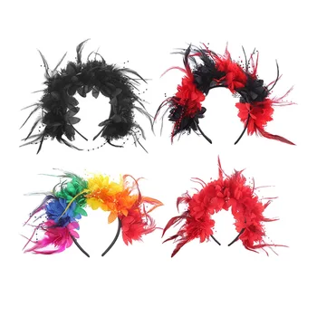 Повязка на голову с цветочным пером на Хэллоуин, ленты для волос, готические цветочные обручи для волос, головные уборы для костюмированной вечеринки для женщин, праздничное украшение