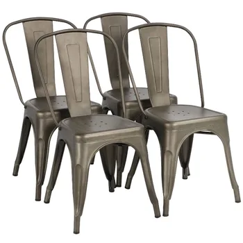 Промышленные современные металлические обеденные стулья, набор из 4 штук, серый оружейный металл