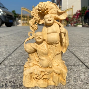 Резьба по самшиту Два святых Будды украшение креативная резьба по дереву декоративные персонажи для дома гостиной подарки для рукоделия