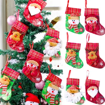 Рождественский чулок Подвеска из матовой ткани Санта Клаус Снеговик Подвесные украшения для Рождественской елки с Новым годом Подвесной орнамент