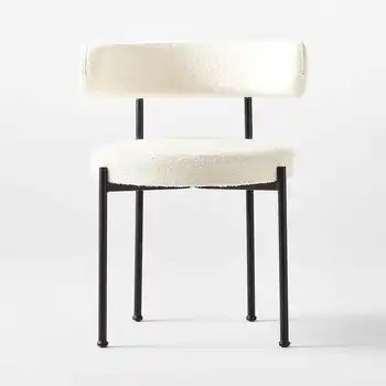 Современный скандинавский простой обеденный стул из белой шерстяной ткани с железной ножкой для кофейни